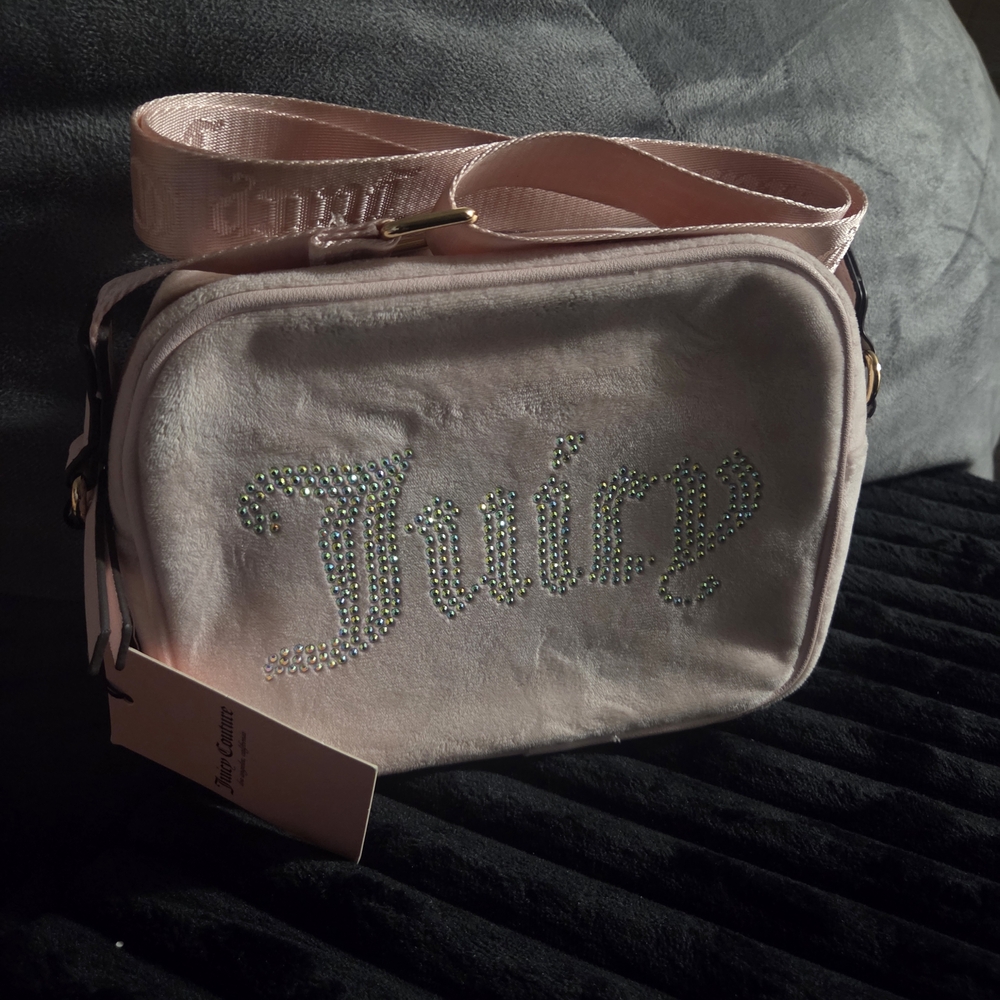 Juicy Couture Light Pink Crossbody Bag with Rhinestone Logo
